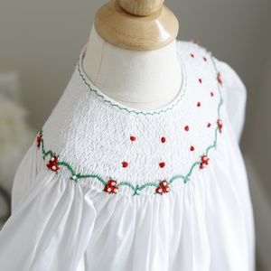 White Smocked Feltman Brothers Long Sleeve Bishop Dress Embroidery NEW